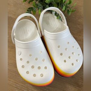 Disney Parks Fantasyland White With Retro Stripe Castle Platform Crocs - W7/M5